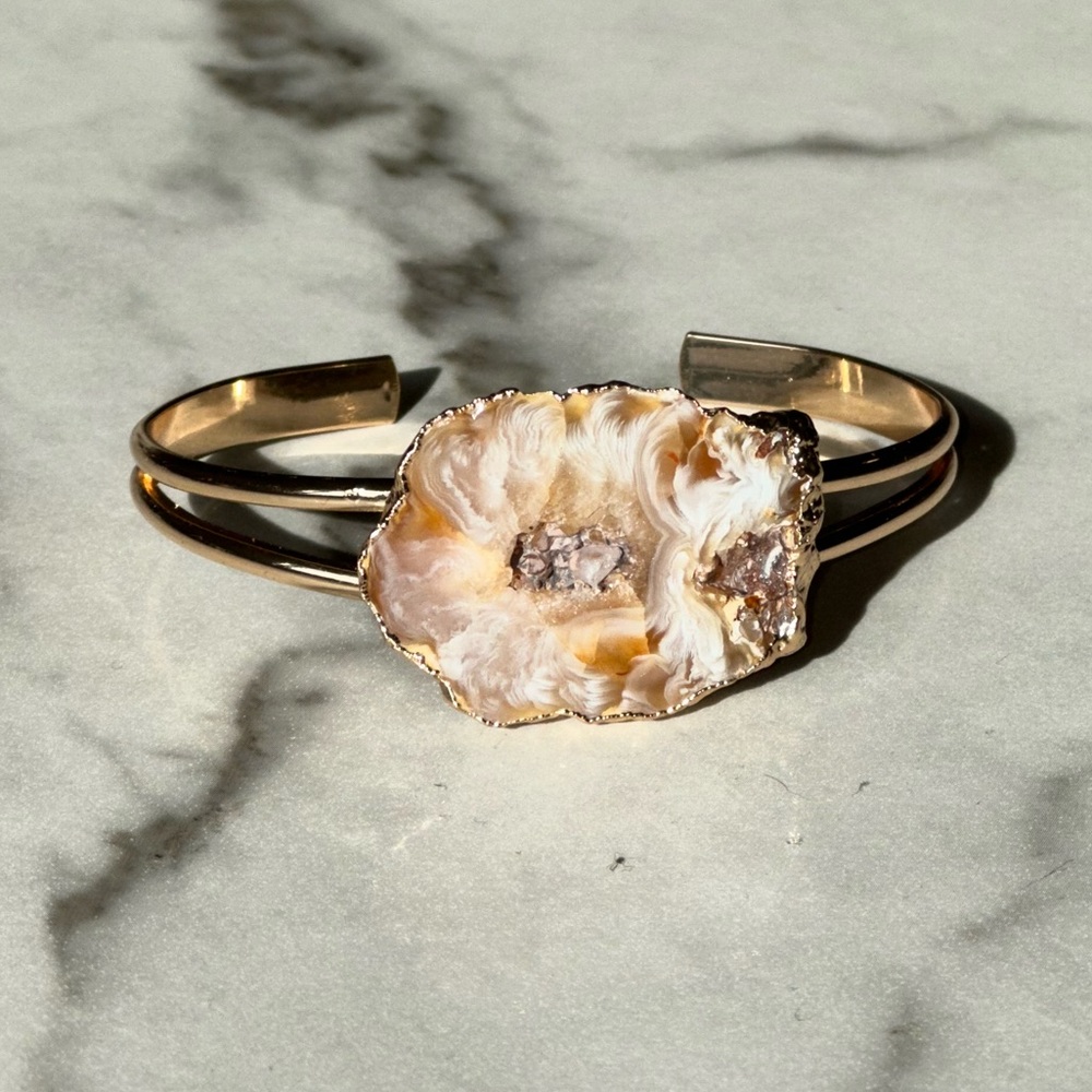 Brazilian Raw Agate Irregular Geode Druzy Stone Cuff Bangle Bracelet